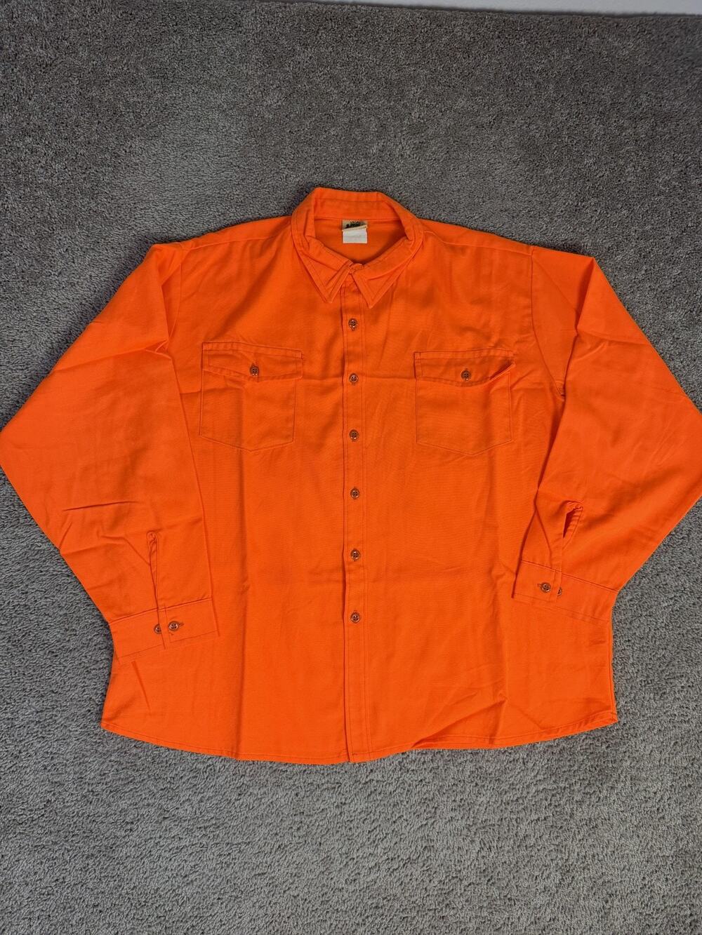 Vintage Ideal Shirt Mens 2XL Blaze Orange Hunting Long Sleeve Button Up 90s